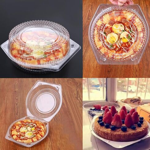 24 Pcs Plastic Disposable Pie Keeper with Hinged Locking Lids Round Pie Carrier Clamshell Takeout Food Containers for Salads Pies Fruits (6 inch) in Saudi Arabia