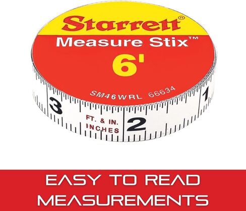 شريط قياس Starrett مع دعامة لاصقة - يمكن تركيبه على مقعد العمل، طاولة المنشار، طاولة الصياغة - 1/2 بوصة × 6 بوصات، متري إنجليزي، قراءة من اليمين إلى اليسار - SM46WRL in Kuwait