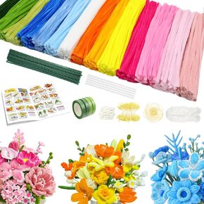beanicus 700 PCS Pipe Cleaners Craft, Pipe Cleaners Flowers Kit with Handle, 14 Colors Chenille Stems with 18 Flowers Instruction, Art and Craft Supplies in Saudi Arabia