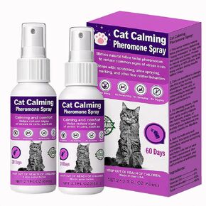 Cat Calming Spray with Pheromones – Anxiety & Stress Relief for Cats – Reduce Scratching Furniture, Urine Marking & Aggression – Calming Aid for Travel, Vet Visits & Home – 60-Day Supply (2 × 60 mL) in Kuwait