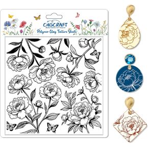 CHGCRAFT Realistic Flowers Pattern Polymer Clay Texture Sheet Plant Leaves and Peonies Silicone Clay Texture Mat for Polymer Clay Making Earrings Jewelry DIY Crafts 5.5 × 5.5 Inch in Saudi Arabia