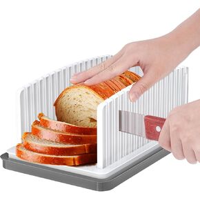 Upgraded Bread Slicer for Toast & Cheese - Adjustable Width Guide, Foldable & Compact, Grey Tray Base, Crumb Tray, Slice Homemade Bread Loaves in Saudi Arabia