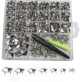 Uliche 820 Pcs Square Pyramid&Star Four-jaw Studs for Clothing,Punk Rivet Kit,Spikes and Studs for Leathercraft Accessories,DIY Craft Decoration for Punk Style Clothes Belts Bags Shoes Dog Collar in Kuwait