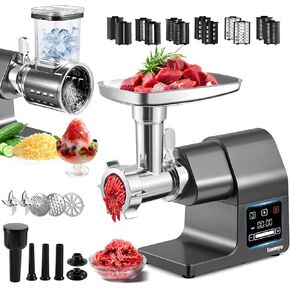 Electric Meat Grinder 2000W Heavy Duty, Touchscreen Control with Ice Shaver, Veggie Shredder, 2 Blades, 3 Plates, Sausage Stuffer & Kubbe Kit, #10 Size for Home Use in Kuwait