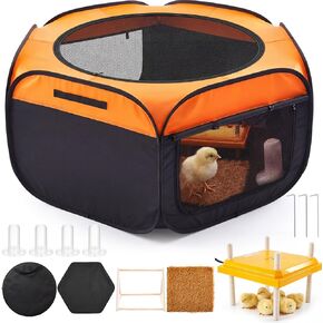 صندوق حضانة لمجموعة أدوات الدجاج المبتدئة، قلم حضانة دجاج بباب مزدوج / روضة أطفال / خيمة مع لوحة تسخين 10 × 10 بوصة، وسادة تعشيش، وحدة تغذية الكتاكيت والماء، جثم الفرخ حتى 15 كتكوت، بطة، سمان in Kuwait