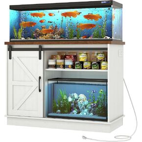 Farmhouse 55-75 Gallon Fish Tank Stand With Outlet Power ، وقصة حوض السمك مع خزانة وعبور الحظيرة ، ودبابات الزواحف الثقيلة لخزان 2 خزان/سلحفاة/زواحف ، رمادي ، رمادي in Kuwait