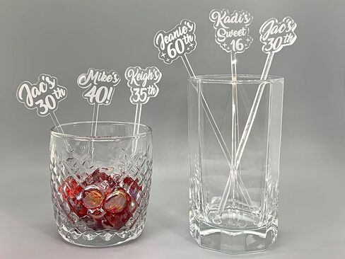 25 Personalized Birthday Drink Stirrers | Custom Birthday Swizzle Sticks | Swizzle Sticks | Party Decor | 25pc-Set Engraved Clear Acrylic in Saudi Arabia