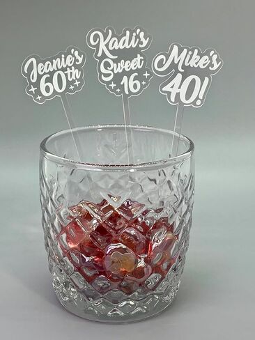 25 Personalized Birthday Drink Stirrers | Custom Birthday Swizzle Sticks | Swizzle Sticks | Party Decor | 25pc-Set Engraved Clear Acrylic in Saudi Arabia