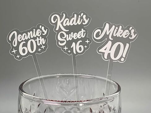 25 Personalized Birthday Drink Stirrers | Custom Birthday Swizzle Sticks | Swizzle Sticks | Party Decor | 25pc-Set Engraved Clear Acrylic in Saudi Arabia