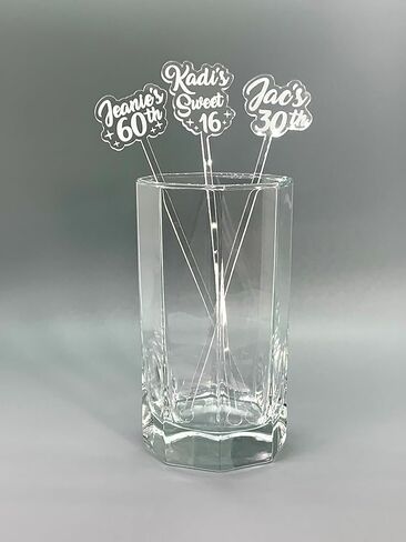 25 Personalized Birthday Drink Stirrers | Custom Birthday Swizzle Sticks | Swizzle Sticks | Party Decor | 25pc-Set Engraved Clear Acrylic in Saudi Arabia