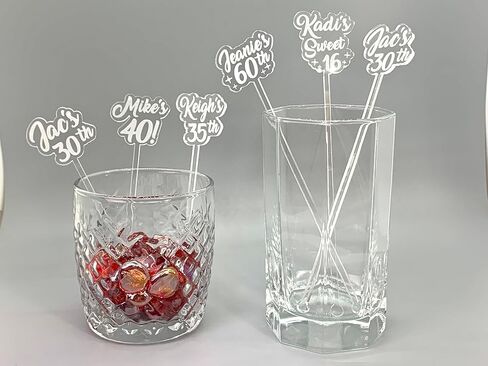 25 Personalized Birthday Drink Stirrers | Custom Birthday Swizzle Sticks | Swizzle Sticks | Party Decor | 25pc-Set Engraved Clear Acrylic in Saudi Arabia