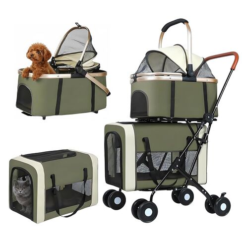 Double Pet Stroller for Dogs and Cats, One-Step Folding Dog Stroller Travel Carriage for Small Medium Dogs Cats, 2 Detachable Carrier Bags, 4 Lockable Wheels (Brown) in Saudi Arabia