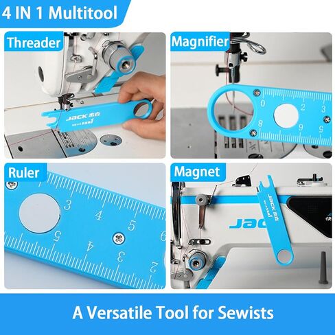 Quick Automatic Needle Threader for Sewing Machine, 4 in 1 Multitool with Built-in Ruler and Magnifier, Magnetic Seam Guide, Quilting Sewing Supplies (Blue) in Saudi Arabia
