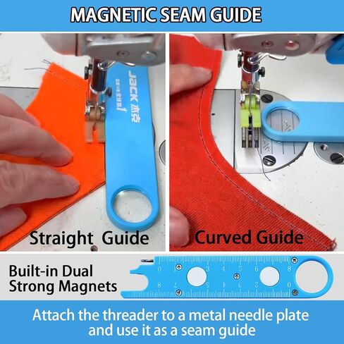 Quick Automatic Needle Threader for Sewing Machine, 4 in 1 Multitool with Built-in Ruler and Magnifier, Magnetic Seam Guide, Quilting Sewing Supplies (Blue) in Saudi Arabia