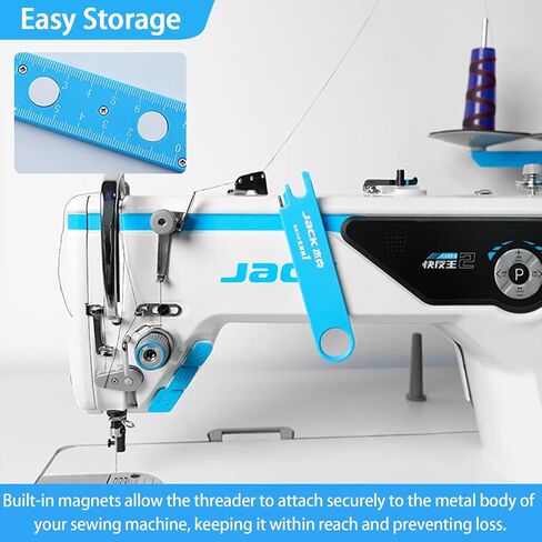 Quick Automatic Needle Threader for Sewing Machine, 4 in 1 Multitool with Built-in Ruler and Magnifier, Magnetic Seam Guide, Quilting Sewing Supplies (Blue) in Saudi Arabia