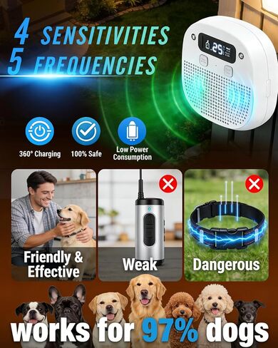 Dog Barking Control Devices, Bark Box with Remote Control, Rechargeable, Waterproof, Adjustable Modes & Frequencies, Anti Barking Device for Dogs Indoor Outdoor (White) in Kuwait