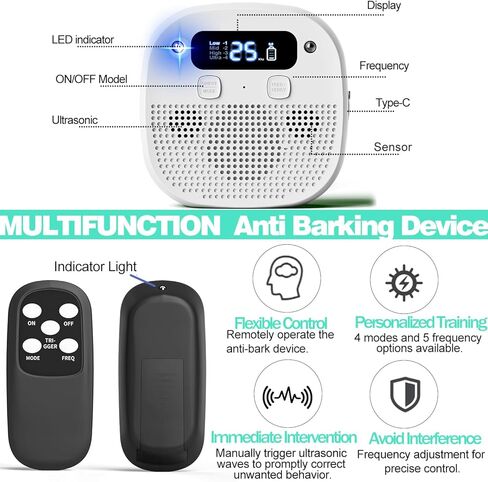 Dog Barking Control Devices, Bark Box with Remote Control, Rechargeable, Waterproof, Adjustable Modes & Frequencies, Anti Barking Device for Dogs Indoor Outdoor (White) in Kuwait