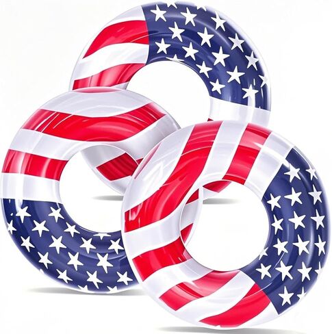 3 Pack Inflatable USA Flag Pool Floats for Kids Adults - 35.5 inch Swim Tubes Rings for Lake Pool Beach, Red White & Blue Pool Floaties Kid Teen Summer Pool Party America Flag Patriotic Toy in Saudi Arabia