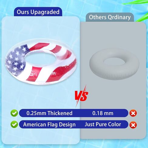 3 Pack Inflatable USA Flag Pool Floats for Kids Adults - 35.5 inch Swim Tubes Rings for Lake Pool Beach, Red White & Blue Pool Floaties Kid Teen Summer Pool Party America Flag Patriotic Toy in Saudi Arabia