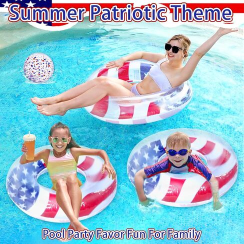 3 Pack Inflatable USA Flag Pool Floats for Kids Adults - 35.5 inch Swim Tubes Rings for Lake Pool Beach, Red White & Blue Pool Floaties Kid Teen Summer Pool Party America Flag Patriotic Toy in Saudi Arabia