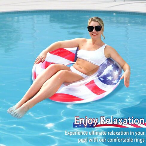 3 Pack Inflatable USA Flag Pool Floats for Kids Adults - 35.5 inch Swim Tubes Rings for Lake Pool Beach, Red White & Blue Pool Floaties Kid Teen Summer Pool Party America Flag Patriotic Toy in Saudi Arabia