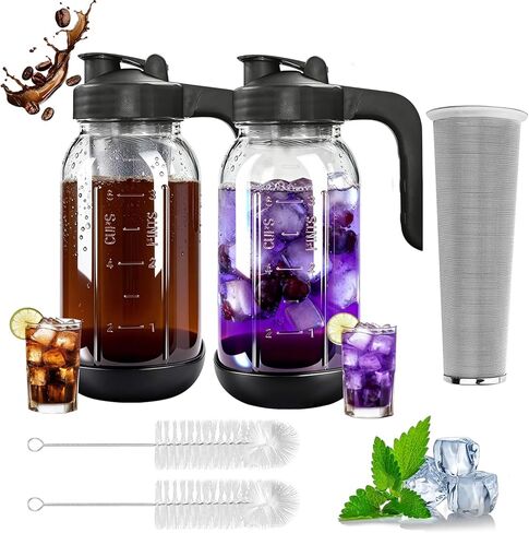 Cold Brew Coffee Maker,64 oz Mason Jar Pour Spout Lid, Coffee Carafe,Refillable Stainless Steel Filter,Non-slip Silicone Sleeve for Glass Pitcher, For Home Baristas & Coffee Enthusiasts in Kuwait