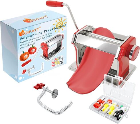 Polymer Clay Press Machine, Craft Clay Mixers Machine and 40PCS Polymer Clay Cutters Mold, Stainless Steel Handmade Clay Rolling Machine for DIY Craft - 6 Thickness Options in Kuwait