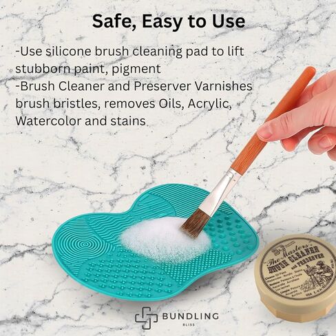 منظف ​​وحافظ الفرش من ذا ماسترز، 2.5 أونصة مع وسادة تنظيف من السيليكون، حزمة العناية بالفرشاة - تنظيف واستعادة فرش الطلاء بلطف in Kuwait