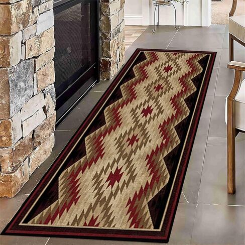 Southwest Runner Rug,2x10ft,Aztec Series Rug, Bohemian Rug for Living Room Bedroom, Machine Washable Indoor Non-Slip Rug for Entrance Kitchen Hallway, Black, Red, Ivory, Green. in Saudi Arabia