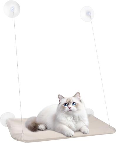 مجثم نافذة للقطط، أرجوحة معلقة للقطط للنافذة، سرير نوافذ للقطط قابل للطي مع 4 أكواب شفط، أرجوحة نوافذ للقطط داخل المجثم تحمل ما يصل إلى 44 رطلاً من الحيوانات الأليفة (كاكي، L) in Kuwait