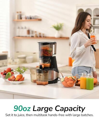 Canoly C09 Cold Press Juicer, 6" Extra Wide Feed Chute, 3-IN-1 Strainers (Juice & Sorbet & Nut Milk), Powerful AC Brushless Motor, Self Precut System, Juicer Machines with BPA-Free (Classic) in Kuwait