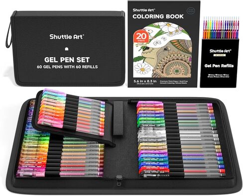 Shuttle Art Gel Pens, 120 Pack Gel Pen Set 60 Colored Gel Pen with 60 Refills for Adults Coloring Books Drawing Doodling Crafts Scrapbooking Journaling in Kuwait