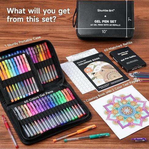 Shuttle Art Gel Pens, 120 Pack Gel Pen Set 60 Colored Gel Pen with 60 Refills for Adults Coloring Books Drawing Doodling Crafts Scrapbooking Journaling in Kuwait