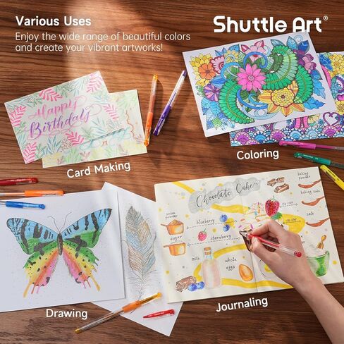 Shuttle Art Gel Pens, 120 Pack Gel Pen Set 60 Colored Gel Pen with 60 Refills for Adults Coloring Books Drawing Doodling Crafts Scrapbooking Journaling in Kuwait