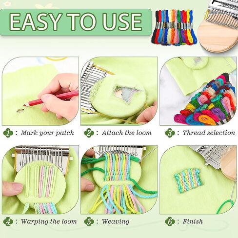 مجموعة Jeyermier Patchmaker 2.0، مجموعة أدوات رتق محمولة للمبتدئين، نول رتق محمول لإصلاح الثقوب على الجوارب والملابس والجينز، أداة إصلاح رقعة متماسكة لإصلاح الخياطة بسرعة (14 خطافًا) in Kuwait