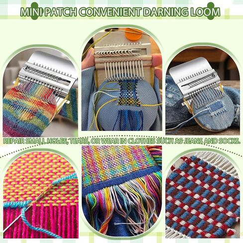 مجموعة Jeyermier Patchmaker 2.0، مجموعة أدوات رتق محمولة للمبتدئين، نول رتق محمول لإصلاح الثقوب على الجوارب والملابس والجينز، أداة إصلاح رقعة متماسكة لإصلاح الخياطة بسرعة (14 خطافًا) in Kuwait