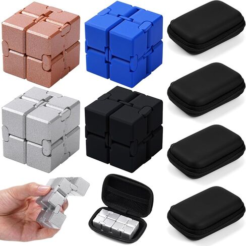 4 Pcs Infinity Cube Fidget Toys Adults Infinite Magic Fidget Cube with Case, Finger Gadget Portable Anxiety Stress Relieving Christmas Toys Gift Compatible with ADD ADHD OCD in Saudi Arabia