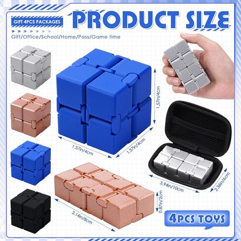 4 Pcs Infinity Cube Fidget Toys Adults Infinite Magic Fidget Cube with Case, Finger Gadget Portable Anxiety Stress Relieving Christmas Toys Gift Compatible with ADD ADHD OCD in Saudi Arabia