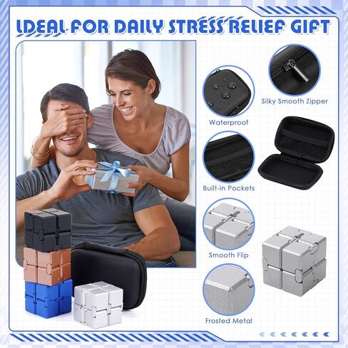 4 Pcs Infinity Cube Fidget Toys Adults Infinite Magic Fidget Cube with Case, Finger Gadget Portable Anxiety Stress Relieving Christmas Toys Gift Compatible with ADD ADHD OCD in Saudi Arabia