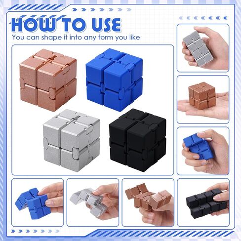 4 Pcs Infinity Cube Fidget Toys Adults Infinite Magic Fidget Cube with Case, Finger Gadget Portable Anxiety Stress Relieving Christmas Toys Gift Compatible with ADD ADHD OCD in Saudi Arabia
