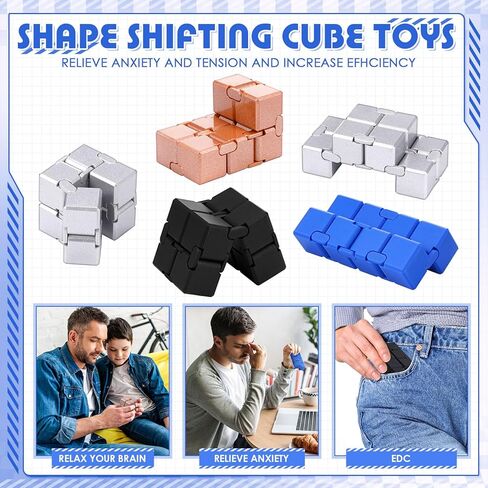 4 Pcs Infinity Cube Fidget Toys Adults Infinite Magic Fidget Cube with Case, Finger Gadget Portable Anxiety Stress Relieving Christmas Toys Gift Compatible with ADD ADHD OCD in Saudi Arabia