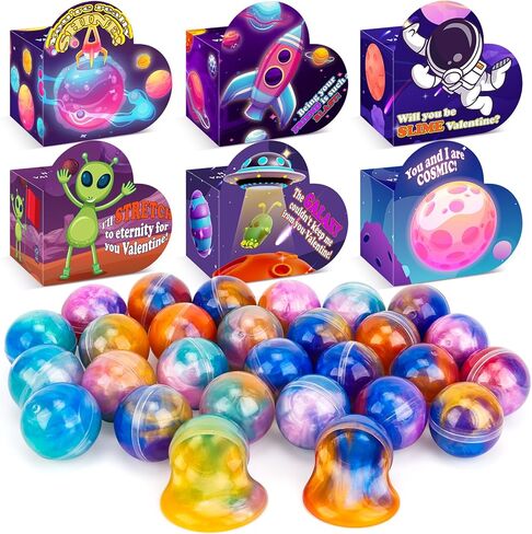 30 Pack Valentines Day Gifts for Kids Classroom - Galaxy Slime Valentines for Kids with Valentine Day Cards for School, Class Valentine's Day Exchange Gifts in Saudi Arabia