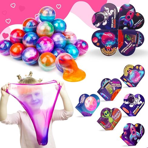 30 Pack Valentines Day Gifts for Kids Classroom - Galaxy Slime Valentines for Kids with Valentine Day Cards for School, Class Valentine's Day Exchange Gifts in Saudi Arabia