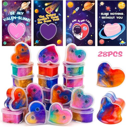 30 Pack Valentines Day Gifts for Kids Classroom - Galaxy Slime Valentines for Kids with Valentine Day Cards for School, Class Valentine's Day Exchange Gifts in Saudi Arabia