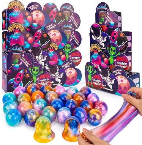 30 Pack Valentines Day Gifts for Kids Classroom - Galaxy Slime Valentines for Kids with Valentine Day Cards for School, Class Valentine's Day Exchange Gifts in Saudi Arabia