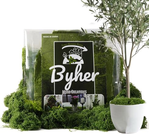 BYHER طحلب وهمي للنباتات في الأماكن المغلقة، عبوة قيمة 7 أونصة - عشب صناعي للحرف اليدوية وترتيبات الزهور والنباتات في أصيص، بديل الطحلب الطبيعي لمرابيات الحيوانات والحدائق الخيالية (أخضر داكن) in Kuwait
