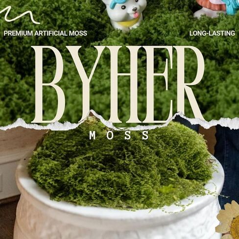 BYHER طحلب وهمي للنباتات في الأماكن المغلقة، عبوة قيمة 7 أونصة - عشب صناعي للحرف اليدوية وترتيبات الزهور والنباتات في أصيص، بديل الطحلب الطبيعي لمرابيات الحيوانات والحدائق الخيالية (أخضر داكن) in Kuwait