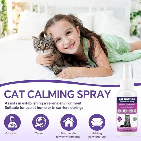 Cat Calming Spray with Pheromones – Anxiety & Stress Relief for Cats – Reduce Scratching Furniture, Urine Marking & Aggression – Calming Aid for Travel, Vet Visits & Home – 60-Day Supply (2 × 60 mL) in Kuwait