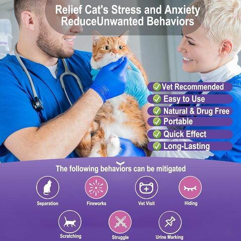Cat Calming Spray with Pheromones – Anxiety & Stress Relief for Cats – Reduce Scratching Furniture, Urine Marking & Aggression – Calming Aid for Travel, Vet Visits & Home – 60-Day Supply (2 × 60 mL) in Kuwait