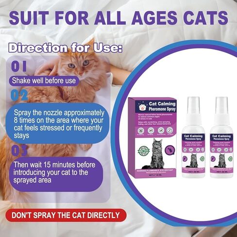 Cat Calming Spray with Pheromones – Anxiety & Stress Relief for Cats – Reduce Scratching Furniture, Urine Marking & Aggression – Calming Aid for Travel, Vet Visits & Home – 60-Day Supply (2 × 60 mL) in Kuwait